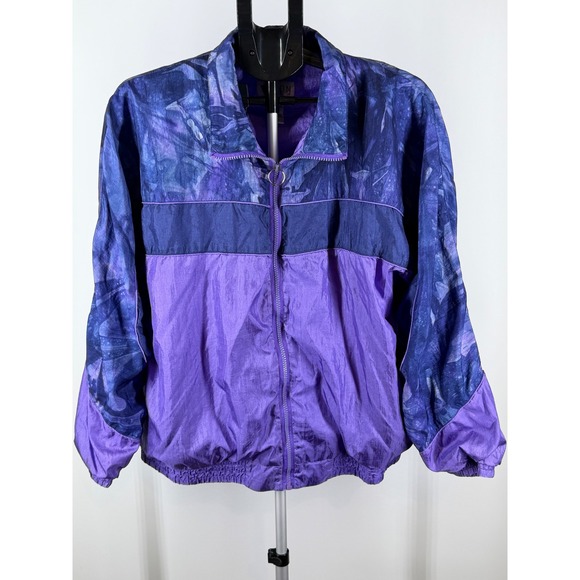 Avon Jackets & Blazers - Vintage Lavon Purple Blue Colorblock Floral Windbreaker Jacket XL Retro Full Zip